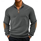 preiswerte Einfache Sweatshirts-Herren Zip Up Sweatshirt Waffel-Sweatshirt Pullover Schwarz Weiß Marineblau Khaki Dunkelgray Halber Reißverschluss Einfach Reißverschluss Tasche Arbeit Sport &amp; Outdoor Lässig ohne Druck Aktiv Vintage