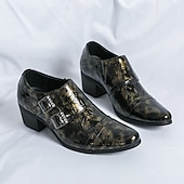 abordables Zapatos de monje-Zapatos monk strap para hombre en negro y dorado con estampado de cocodrilo: piel sintética de primera calidad, diseño de lujo con doble hebilla, perfectos para eventos formales, bodas y ocasiones de negocios.