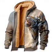 preiswerte Tierdruck-Herren Tiger Fleece Kapuzensweatshirt Jacke Pullover Klassisch Jagd Langarm Rundhalsausschnitt Outdoor Camping Blau Weiß Braun Kaffee Reißverschluss Herbst Winter Designer S M L XL 2XL 3XL