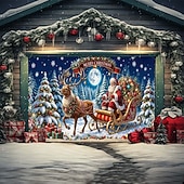 cheap Wall Tapestries-Christmas Garage Door Cover – Festive Outdoor Decoration Banner, Santa Snowman Christmas Tree Pattern Waterproof Garage Curtain for Holiday Home Decor