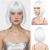baratos Perucas de Carnaval-Peruca de Carnaval 2026 Vermelho Azul Branco Liso Bob Curto Peruca sintética para festivais Mardi Gras Parada Cabelo para fantasia de cosplay para Feminino