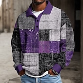 お買い得  メンズ ジオメトリック ポロ-男性用 パッチワーク ポロ テクスチャード加工 長袖 ポロシャツ ラペル カジュアル 学校 アスレイジャー デイリーウェア 3Dプリント 春 秋 冬 ルビーレッド パープル グリーン