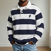 baratos Polo de rúgbi masculino-Homens Tiras Horizontais Pólo Pólo Rúgbi Camisas Polo de Rugby Manga Longa Camisas polo Lapela Roupa de Esporte Casual Escola Roupa Esportiva Roupa Diária Impressão 3D Primavera Outono Inverno Azul