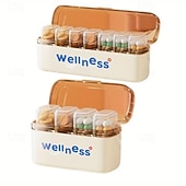 abordables almacenamiento de equipaje y viajes-2 pastilleros portátiles con recordatorio de medicación diaria – mini frascos de medicamentos de viaje, 7 días, 3 compartimentos, impermeables &amp;organizador a prueba de humedad