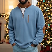 abordables Camiseta de punto acanalado-Hombre Camisa de Pana Camiseta superior Camisa de manga larga Manga Larga Zip Otoño Invierno Bloque de color Diario Texturizado Casual Cerrar De Gran Tamaño Corte Ancho Exterior Calle Casual Bleu