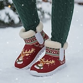 baratos Sapatos de Natal Femininos-Botas femininas natalinas quentinhas com forro de pele e estampa fofa de Papai Noel com gatinho – estilo aconchegante de inverno, sola leve antiderrapante, perfeitas para festas de fim de ano, passeios ao ar livre, uso casual e para presentear no Natal.