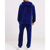 baratos moletons básicos-Homens Moletom Moletom com capuz e calças Conjunto de roupas Conjunto de moletons Capuz Ao ar livre Diário Esportes Com Cordão Bolsos Tecido Vermelho Vinho Preto Azul Royal Poliéster Roupas Esportivas