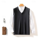 cheap Men's Wool Sweater-Men's Premium Pure Wool Cashmere V Neck Sweater Vest Classic Knit Pullover Jumper Soft Warm Breathable