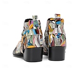 halpa Ensiluokkaiset nahkasaappaat-Miesten värikkäät ja taiteelliset aidosta nahasta valmistetut nilkkurit - monivärinen muotoilu vetoketjulla ja kiiltävillä metallisilla yksityiskohdilla, ihanteellinen muodikkaaseen vapaa-ajan käyttöön ja erityistilaisuuksiin