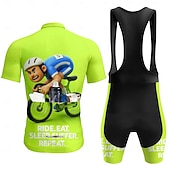 preiswerte Herrenbekleidungs-Sets-Herren Radtrikot mit Trägerhose Radtrikot Radtrikot mit Trägershorts Kurzarm Mountainbike MTB Straßenradsport Sommer Frühling Grün Cartoon Geometrisch Fahhrad Sonnenschutz UV-beständig 3D-Polster