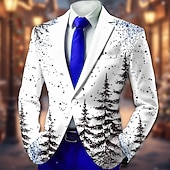 رخيصةأون زي مشهد عيد الميلاد-عيد الميلاد المجيد رجالي شجرة جاكيت بليزر معطف مريح متنفس فني كاجوال ملابس الحفلات والسهرات مناسب للبس اليومي مهرجان طباعة ثلاثية الأبعاد Buttons خريف &amp; شتاء حز كم طويل أسود أبيض