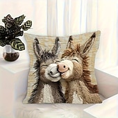  Cute Donkey Pillow Cover with 2D Flat Print Adorable Cartoon Kissing Design Soft Beige Background Decorative Cushion Case for Sofa Home Accent Decor