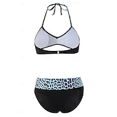 billiga Tankinis-Kvinnors Tankini 2-delad baddräkt med fräck midjekontroll hög midja slank rygglös semester strandkläder halterneck ärmlös baddräkt