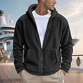 cheap Casual Jackets-Men's Winter Coat Teddy Coat Casual Jacket Outdoor Casual Thermal Warm Pocket Full Zip Fall Winter Plaid Streetwear Sports &amp; Outdoors Hooded Regular Dark Gray Black Navy Blue Khaki Jacket
