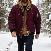 baratos Men's Jackets &amp; Coats-Men's Winter Jacket Casual Jacket Hoodied Jacket Outdoor Casual Pocket Quilted Winter Fall &amp; Winter Color Block Streetwear Daily Hooded Regular Black Burgundy Navy Blue Khaki Army Green Jacket