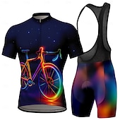 cheap Men's Clothing Sets-Men's Cycling Jersey with Bib Shorts Short Sleeve Mountain Bike MTB Road Bike Cycling Summer Navy Blue Geometric Bike Sunscreen UV Resistant 3D Pad Fast Dry Quick Dry Spandex Lycra Sports Clothing