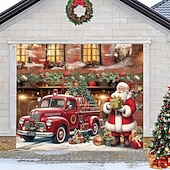 זול כיסויי דלתות מוסך חג המולד-כיסוי לדלת מוסך לחג המולד, בית סנטה קלאוס, רקע תלייה גדול, 2 מכוניות, קישוט מסיבת חג חיצוני, הדפס שטוח דו-ממדי, באנר קיר חגיגי, חצר בית, רקע סצנת חג המולד, 7*8 רגל