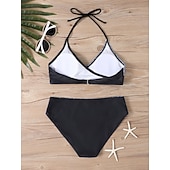 billiga Tankinis-Kvinnors Tankini 2-delad baddräkt med fräck midjekontroll hög midja slank rygglös semester strandkläder halterneck ärmlös baddräkt