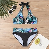 preiswerte Tankinis-Damen Badeanzug Zweiteilig Rock Bademode Rückenfrei Urlaub Strandbekleidung Gestreift V Ausschnitt Ärmellos Badeanzüge