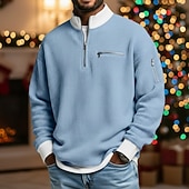 Недорогие Мужские повседневные футболки-Муж. Футболка с вафельным рисунком Футболка Длинный рукав Половина молния Осень Наступила зима Сплошной цвет Традиционный / винтаж На каждый день Цветовые блоки Карман на молнии