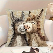  Cute Donkey Pillow Cover with 2D Flat Print Adorable Cartoon Kissing Design Soft Beige Background Decorative Cushion Case for Sofa Home Accent Decor