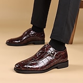 preiswerte Slipper-Schwarze Herren-Monk-Strap-Schuhe aus Kunstleder – elegantes Design mit Krokodilprägung und Schnalle, perfekt für formelle Anlässe, Geschäftstreffen und Hochzeiten.