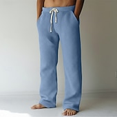 preiswerte Gerade Bein-Herren Jogginghose Hose Baggy-Hosen Gerade geschnittene Sweatpants Waffelhose Kordelzug Elastischer Bund Einfach Atmungsaktiv Volle Länge Urlaub Lässig Täglich Klassicher Stil Basic Schwarz Weiß
