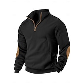 preiswerte Einfache Sweatshirts-Herren Zip Up Sweatshirt Waffel-Sweatshirt Pullover Schwarz Weiß Marineblau Khaki Dunkelgray Halber Reißverschluss Einfach Reißverschluss Tasche Arbeit Sport &amp; Outdoor Lässig ohne Druck Aktiv Vintage