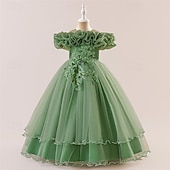 halpa Juhlamekot-Lapset Tyttöjen Mekko Juhlamekko Yhtenäinen väri Hihaton Muodollinen Suoritus Erikoistilaisuus Pitsi Silmukka Muoti Päivittäin Prinsessa Polyesteri Maxi Juhlamekko Kellomekko Tyllimekko Kesä Kevät 4