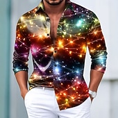 economico Camicia in Raso da Uomo-Natale Per uomo Glitter scintillanti Buon anno Luci natalizie Camicia Camicia in raso Camicia elegante Manica Lunga Moda Casual Feste Ferie Estate Primavera Autunno Collo ripiegato Stampa 3D Camicie