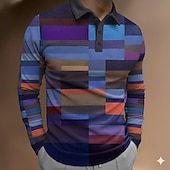 economico Polo geometrica da uomo-Per uomo Blocco di colori Astratto Polo Manica Lunga Magliette polo Bavero Casual All'aperto Streetwear Athleisure Abbigliamento quotidiano Stampa 3D Bottoni Primavera Autunno Inverno Blu Viola Verde