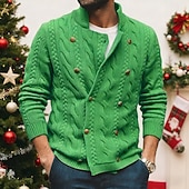 preiswerte Herren Strickjacke-Herren Strickjacke Gerippt Stricken Abgeschnitten Gestrickt Königin Anne Aufwärmen Moderne zeitgenössische Alltagskleidung Ausgehen Bekleidung Frühling &amp; Herbst Grün M L XL