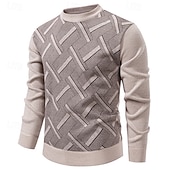 Недорогие мужской пуловер-свитер-Муж. Пуловер Свитер Вязаный свитер Рельефный узор Вязать Обычные топы Трикотаж Геометрический принт Вырез под горло Мода Классический Отпуск На каждый день Одежда Наступила зима Синий Винный L XL 2XL