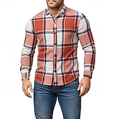 preiswerte Herren-Oberhemden-Herren Hemd Flanellhemd Kariertes Hemd Knopfhemd Overshirt Karomuster Outdoor Straße Blau Schwarz Rosa Rote Langarm Revers Frühling &amp; Herbst Bekleidung