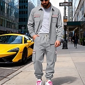 Χαμηλού Κόστους βασικές φόρμες-Ανδρικά Πουλόβερ Φόρμα Σετ ρούχων Jachetă Πέτο ΕΞΩΤΕΡΙΚΟΥ ΧΩΡΟΥ Καθημερινά Αθλητικά Κορδόνι Κουμπί επάνω Τσέπη Ταινία Μαύρο Ρουμπίνι Καφέ Πολυεστέρας Ρούχα Γυμναστικής Μοντέρνα Κομψό στυλ street