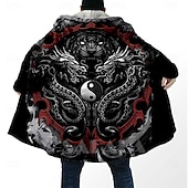 baratos jaqueta de lã masculina-Homens Animal Modelado Casaco de inverno Casaco de lã Casaco Térmico / Quente Confortável Casual Roupa Diária Zíper Bolsos Impressão 3D Outono Inverno Com Capuz Manga Longa Preto 1 Preto Cinzento