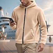cheap Casual Jackets-Men's Winter Coat Teddy Coat Casual Jacket Outdoor Casual Thermal Warm Pocket Full Zip Fall Winter Plaid Streetwear Sports &amp; Outdoors Hooded Regular Dark Gray Black Navy Blue Khaki Jacket