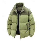 levne Pánské kabáty a parky-Pánské Zimní kabát Puffer bunda S vycpávkou Kapsy Kostka Polyester Venkovní Ležérní Denní Standardní Módní Šik ven Na běžné nošení Zahřívací Zima Barevné bloky Černá Trávová zelená Khaki Puffer Jacket