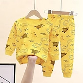 billiga Pyjamas-Småbarn Pojkar 2 delar Pyjamasset Långärmad Z17 Z29 Z13 Ensfärgat Djur Vår Höst Förtjusande Hem 7-13 år