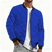 cheap Men's Downs &amp; Parkas-Men's Bomber Quilted Jacket Diamond Padded Jacket Winter Outdoor Chunky Varsity Flight Windproof Warm Trench Coat Top Quilted Seams Cotton Outwear Overcoat Full Zipper Camping Hiking Hunting Fishing