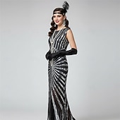 economico Abiti degli anni '20-Set Anni Ruggenti Anni 1920 Lunghezza alla caviglia Lunghezza lunga Vestito Abito da sera Abiti con accessori Cortissima Il grande Gatsby Invitato al matrimonio Paillettes Paillettes Scollo Tondo