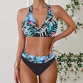 preiswerte Tankinis-Damen Badeanzug Zweiteilig Rock Bademode Rückenfrei Urlaub Strandbekleidung Gestreift V Ausschnitt Ärmellos Badeanzüge