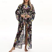 levne Rash guardy One Piece-Dámské Plážové zahalovací šaty Dlouhé splývavé kimono kardigany Grafika Cikánský Krátká noha Šifón Ochrana proti UV záření Prodyšné Dlouhý rukáv Plavky Surfování Plážové prázdniny Léto