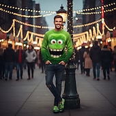  Fun Ugly Christmas Shoes Men's 3D Print Cartoon Character Design Slip-On Sneakers with Playful Smile for Casual Holiday Footwear