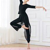 halpa Setit ja Yhdisteet-Naisten Joogapuku 2-osainen treenisetti Yhtenäinen väri Liikunta-asut Syksy Musta Valkoinen Modaali Tanssi Pilates Jooga Korka vyötärö Kevyt Hengittävä Puolihiha Urheilu Urheiluvaatteet
