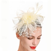 cheap Fascinators-Headdress Feathers Beads Wedding Birthday Elegant Vintage With Rhinestone Headpiece Headwear