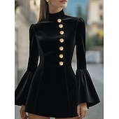 ieftine Rochii de absolvire-Pentru femei Rochie Mini Rochie A line Rochie Bodycon Rochii Semi Formale Birou Zvelt Simplu Manșon Lung Gât Înalt Negru Alb Roz Îmbujorat Primăvară Toamnă Iarnă