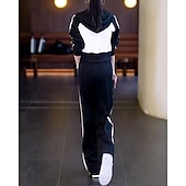 رخيصةأون بدلات رياضية-نسائي سويت شيرت بسحاب بنطلون واسع الساق بدلة رياضية من قطعتين رباط ألوان متناوبة أطقم ملابس رياضية الخريف أسود أبيض المشي لمسافات طويلة مهنة ركض كم طويل رياضة ألبسة رياضية مرن نسبياً عادي