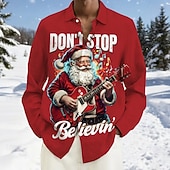 economico Vestito da Babbo Natale-Natale Per uomo Babbo Natale Chitarrista natale divertente Camicia Camicia con Bottoni Manica Lunga Divertente Ferie Primavera Autunno Collo ripiegato Stampa 3D camicie con colletto Una tasca