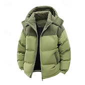 levne Pánské kabáty a parky-Pánské Zimní kabát Puffer bunda S vycpávkou Kapsy Kostka Polyester Venkovní Ležérní Denní Standardní Módní Šik ven Na běžné nošení Zahřívací Zima Barevné bloky Černá Trávová zelená Khaki Puffer Jacket